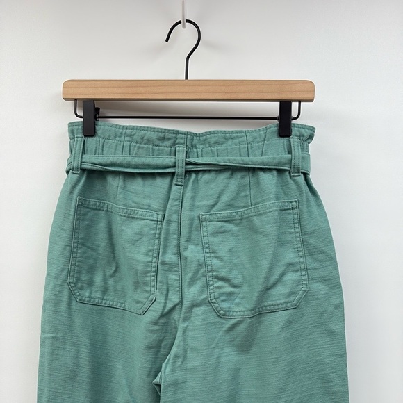 J. Crew Paperbag High Rise Elastic Waist Crop Wide Leg Twill Pants Green 0 - Picture 8 of 10